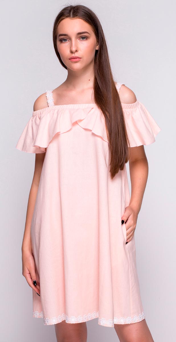 

Платье летнее льняное Rich Iryn ТМ Рич Айрин с воланом, пудровое - р, Платье летнее льняное Rich Iryn ТМ Рич Айрин с воланом, пудровое 42-44 р