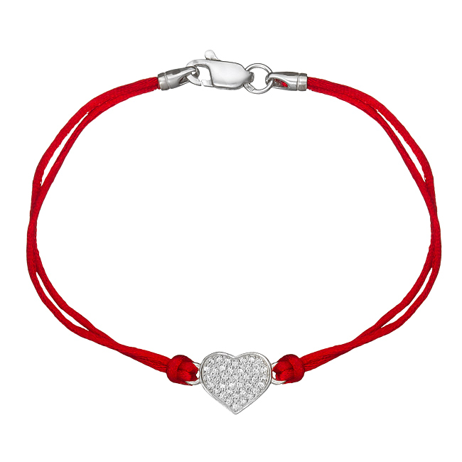 

Браслет Jewel-case Красный шелковый с серебряной вставкой Сердце с камнями 4026-kr 17.0
