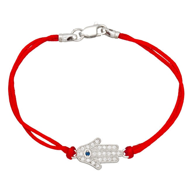 

Браслет Jewel-case Красный шелковый с серебряной вставкой Хамса с камнями 4010-kr 20.0