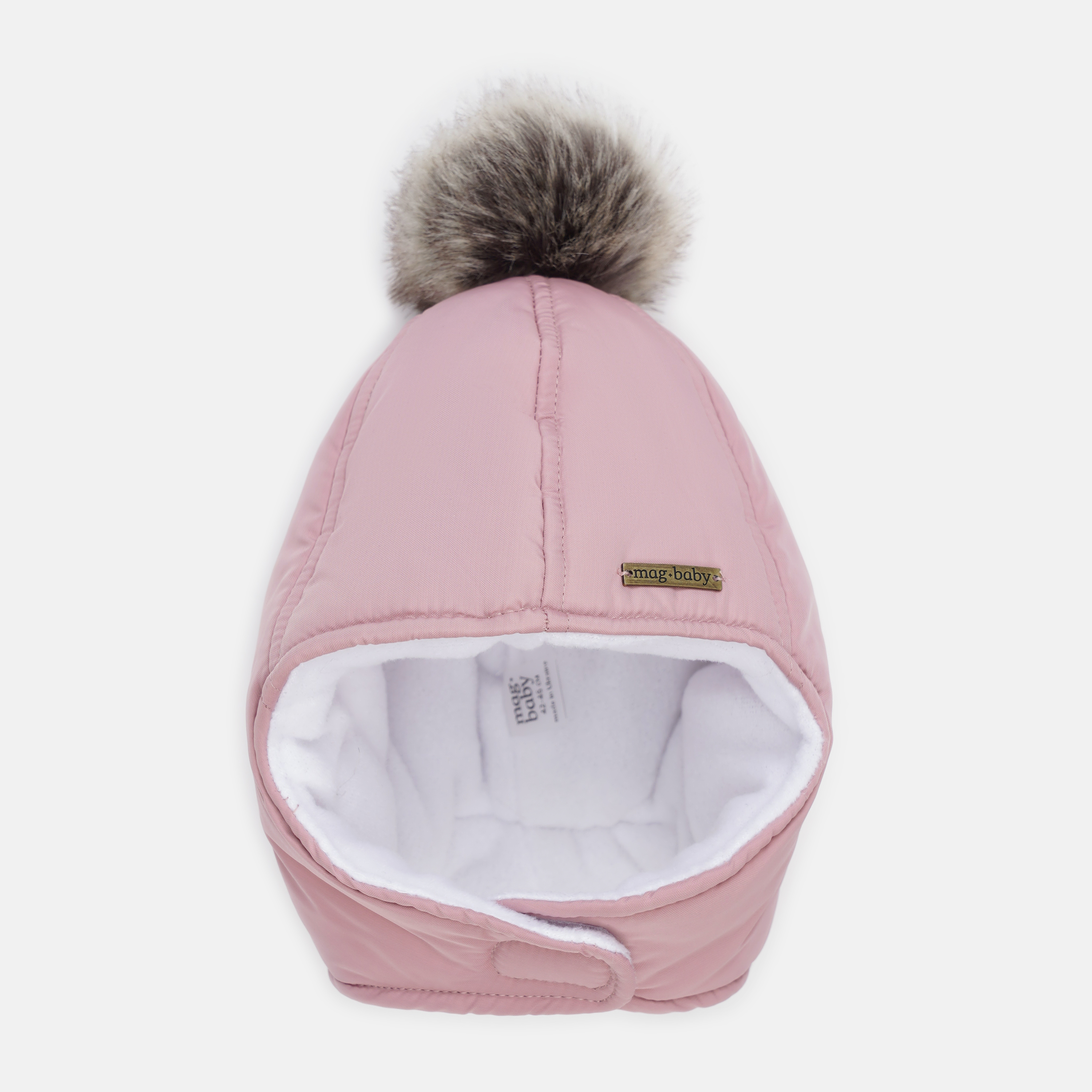 Акція на Дитяча зимова шапка з помпоном на флісі для дівчинки MagBaby Аляска 103234 38-42 см Пудрова від Rozetka