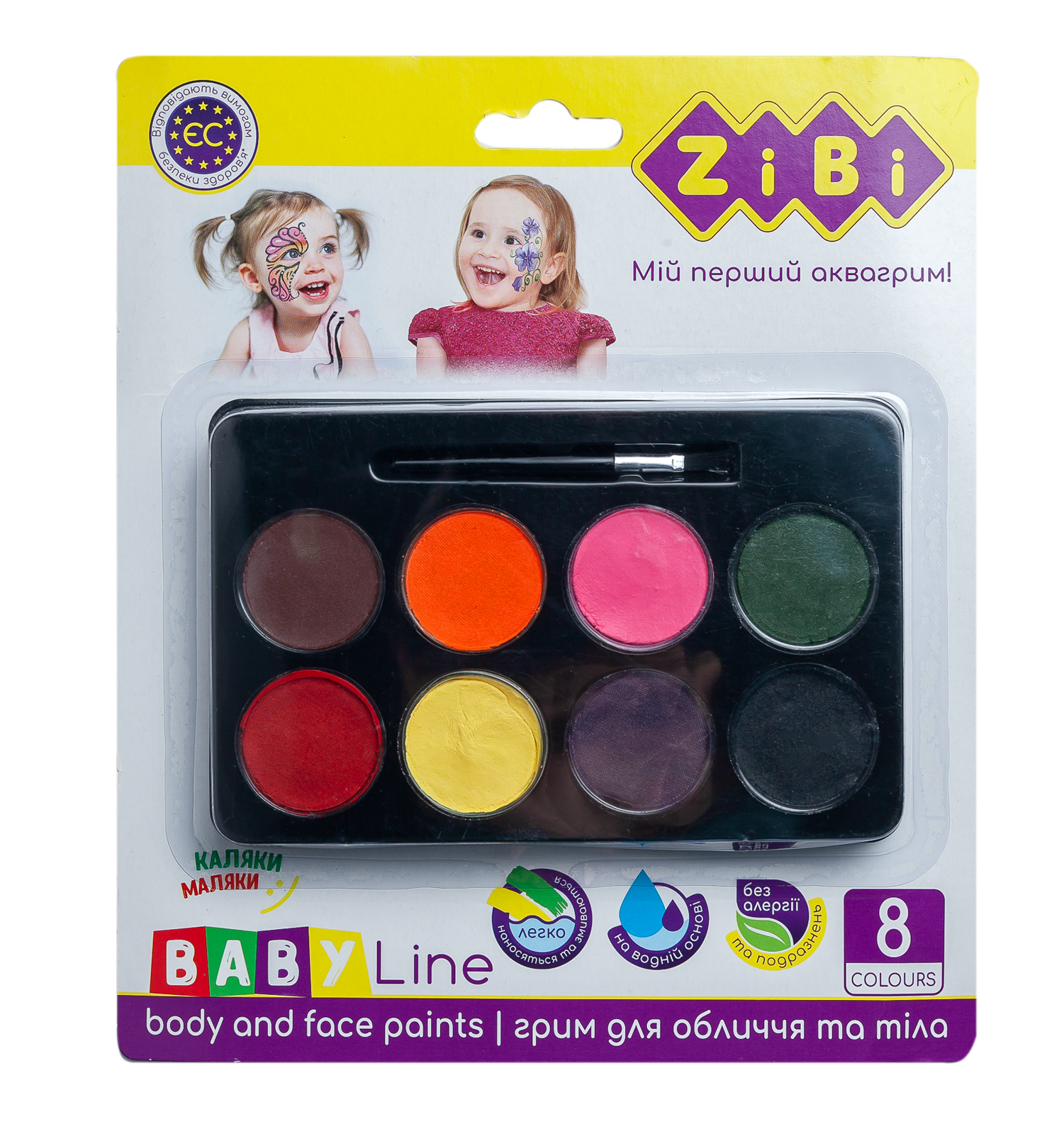 

Краски ZiBi для грима лица и тела ФАНТАЗИЯ на водной основе 8 цветов 80 гр BABY Line (ZB.6567)