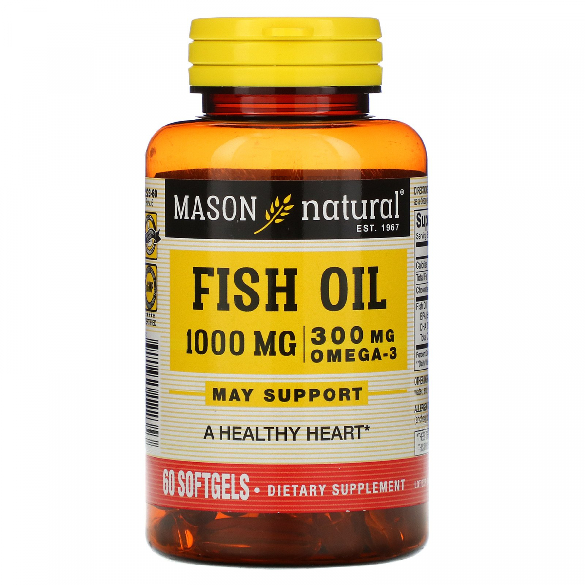 Рыбий жир с Омега-3 Mason Natural (Omega-3 Fish Oil) 1000 мг + 300 мг ...
