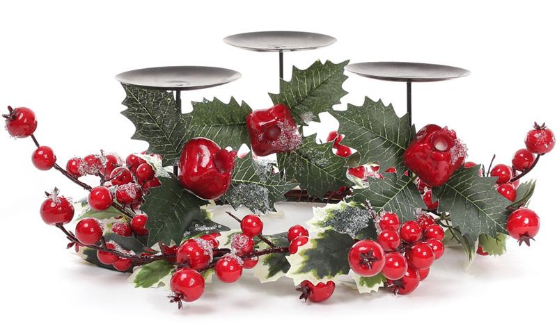 

Подсвечник "Красные ягоды" на 3 свечи, 35см