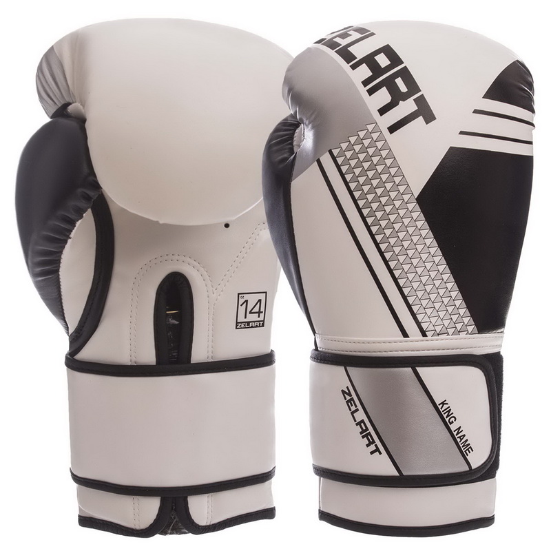 

Перчатки боксерские PU на липучке ZELART BO-1335 (р-р 12oz, черный-белый) /2