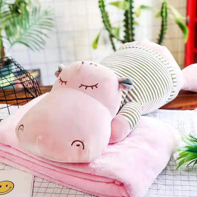 

Подушка Бегемот с пледом Happy Toys, мягкая игрушка, подушка в авто, цвет розовый