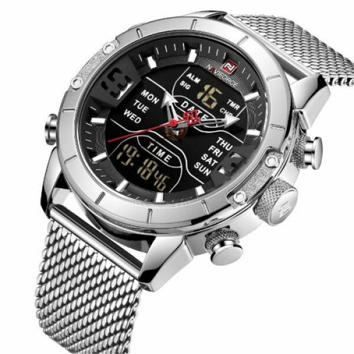

Часы мужские Naviforce Tesla NF9153 с подсветкой и металлическим браслетом Серебристый