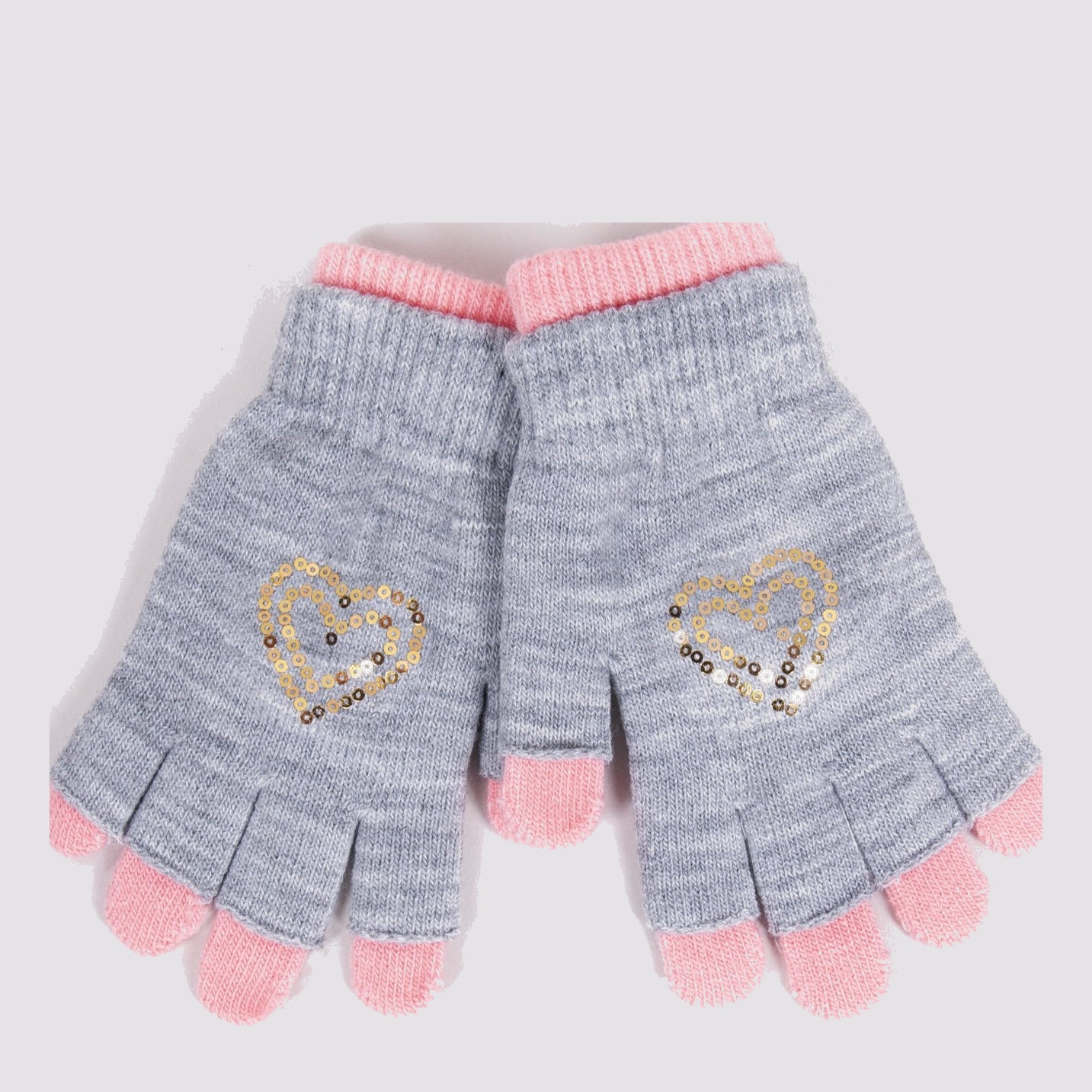 Перчатки детские двойные YO! RED-0242G 18 Розовые с серым ...