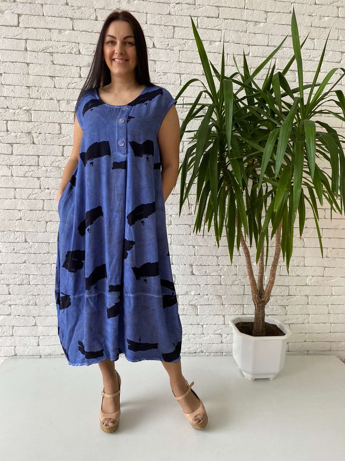 

Платье летнее ETERNAL FLAME 92021-1  миди синее, Платье летнее ETERNAL FLAME 92021-1 48 миди синее