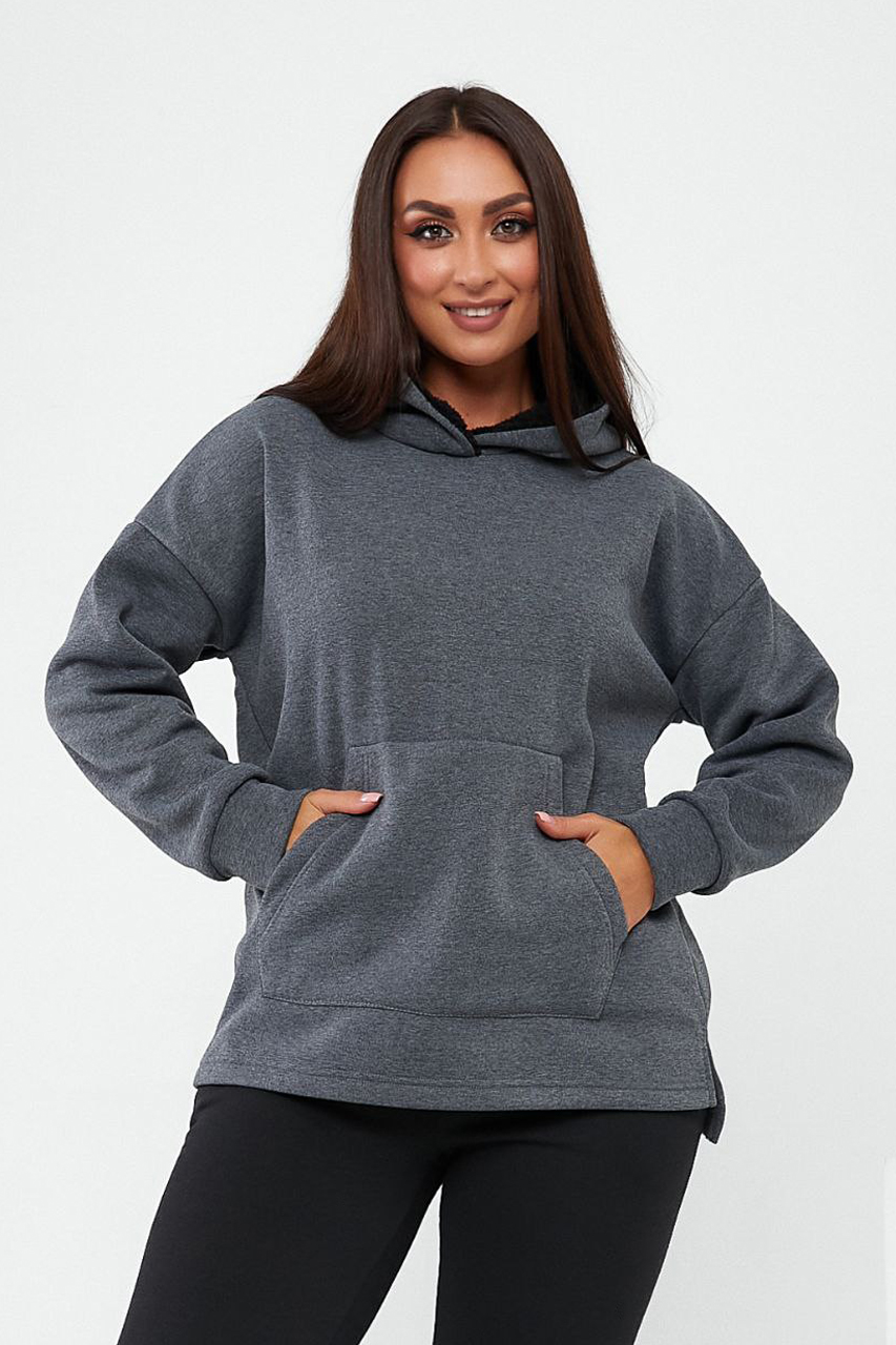 Трикотажное женское худи на флисе 798374 4XL (60-62) Серый от продавца ...