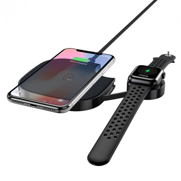 

Беспроводное зарядное устройство 2 в 1 Hoco S5 Rich Power Black для смартфона и Apple Watch