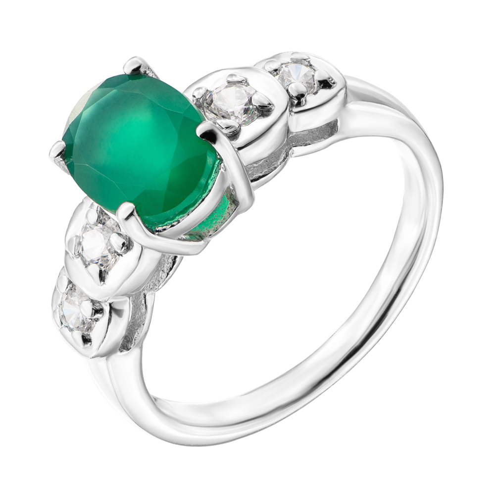 

Серебряное кольцо с агатом и фианитами 000140136 18.5 размера