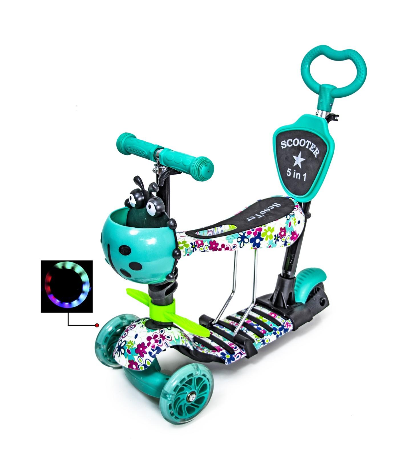 

Детский самокат SCOOTER 5 в 1 TIFFANY FLOWERS с Родительской ручкой и сиденьем Светящиеся колеса (SD 618800396)