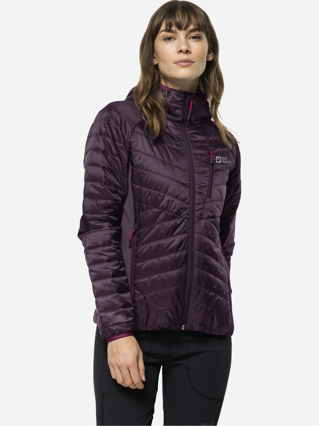 Акція на Куртка демісезонна коротка з капюшоном жіноча Jack Wolfskin Routeburn Pro Ins Jkt W 1207191_2042 XS Фіолетова від Rozetka