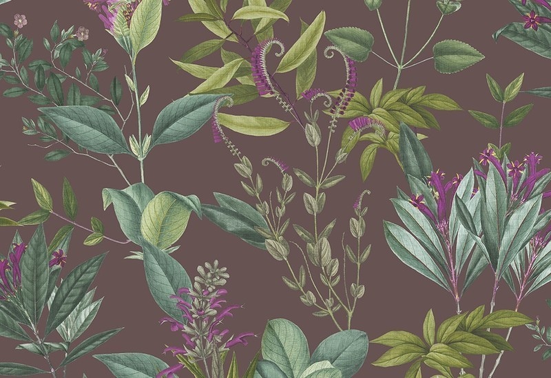 

Виниловые обои на флизилиновой основе Decoprint Blooming BL22742 бордовый листья
