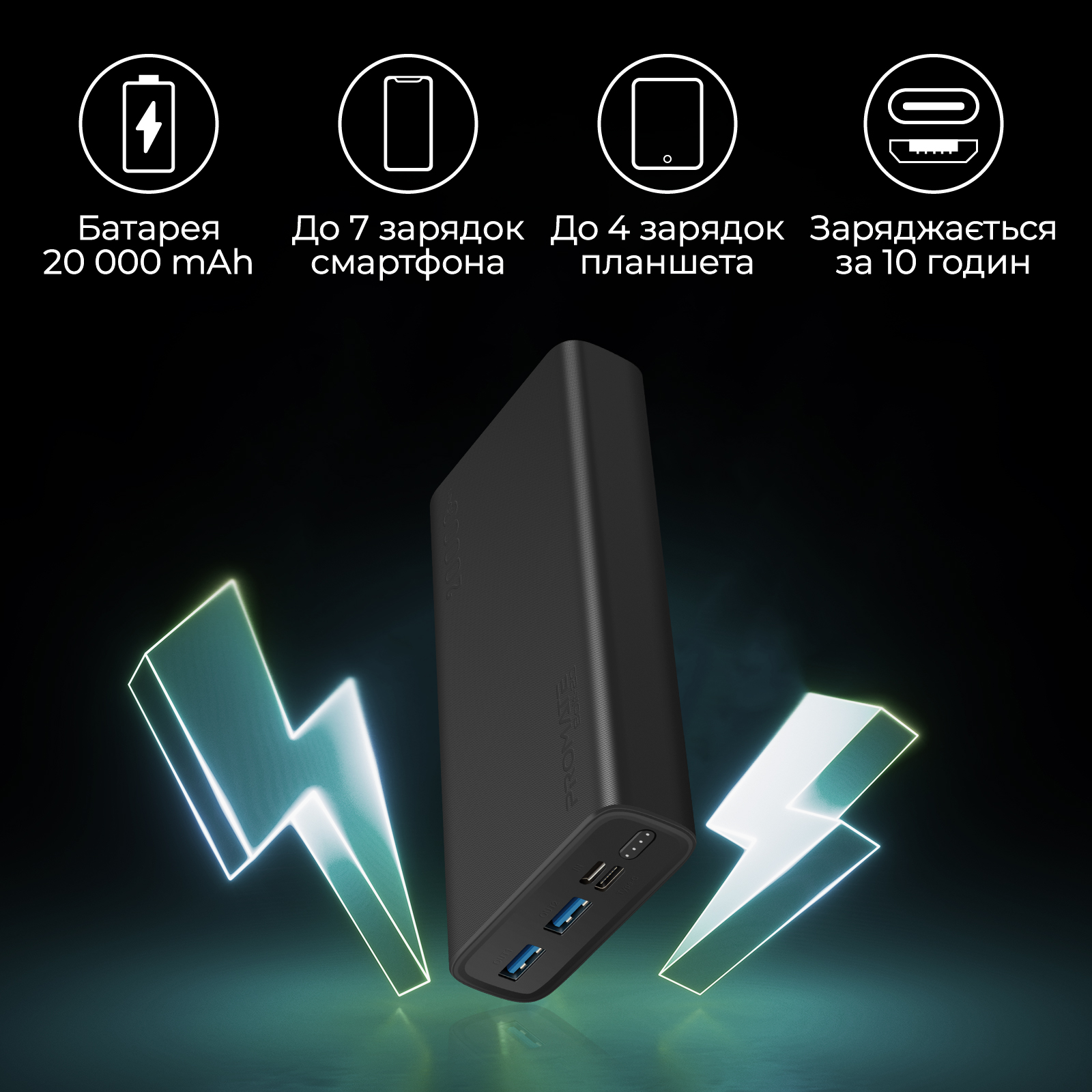 УМБ Promate Bolt-20 20000 mAh 10Вт 2xUSB Black (bolt-20.black) – фото,  отзывы, характеристики в интернет-магазине ROZETKA | Купить в Украине:  Киеве, Харькове, Днепре, Одессе, Запорожье, Львове