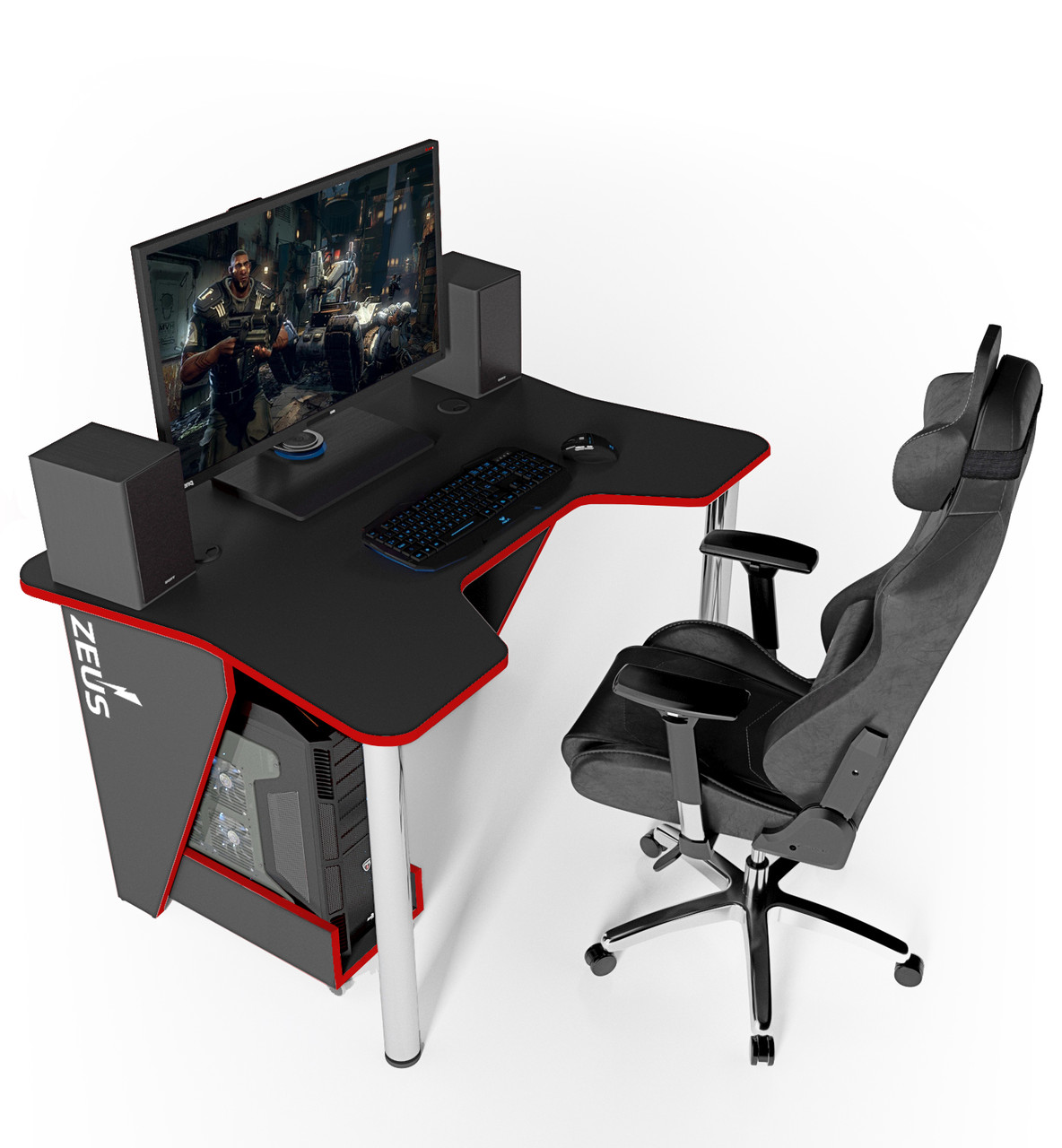 

Геймерский игровой компьютерный стол ZEUS IGROK-3 черный/красный