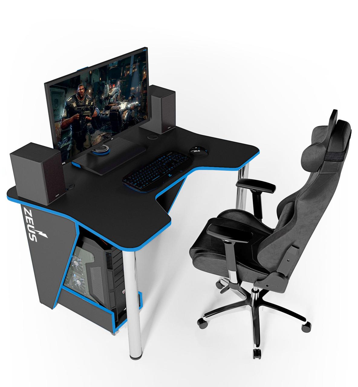 

Геймерский игровой компьютерный стол ZEUS IGROK-3 черный/синий