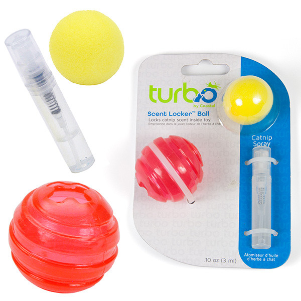 

Игрушка Coastal Turbo Scent Locker для котов, мяч круглый красный с кошачьей мятой