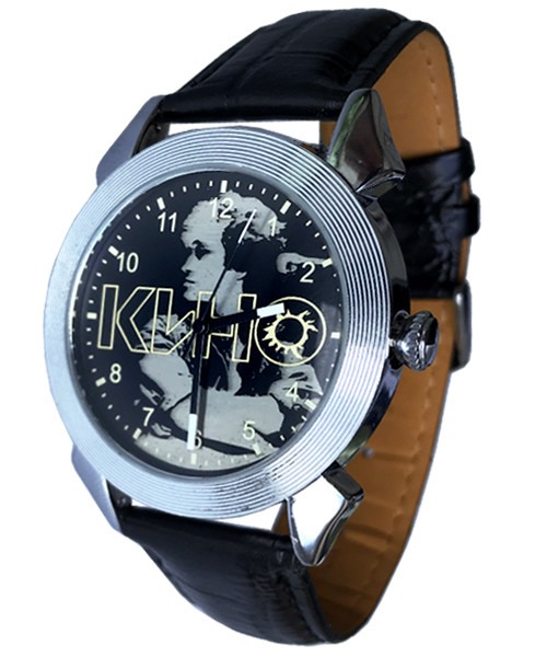 

Часы мужские наручные Виктор Цой и группа Кино, серебристый корпус, черный ремешок