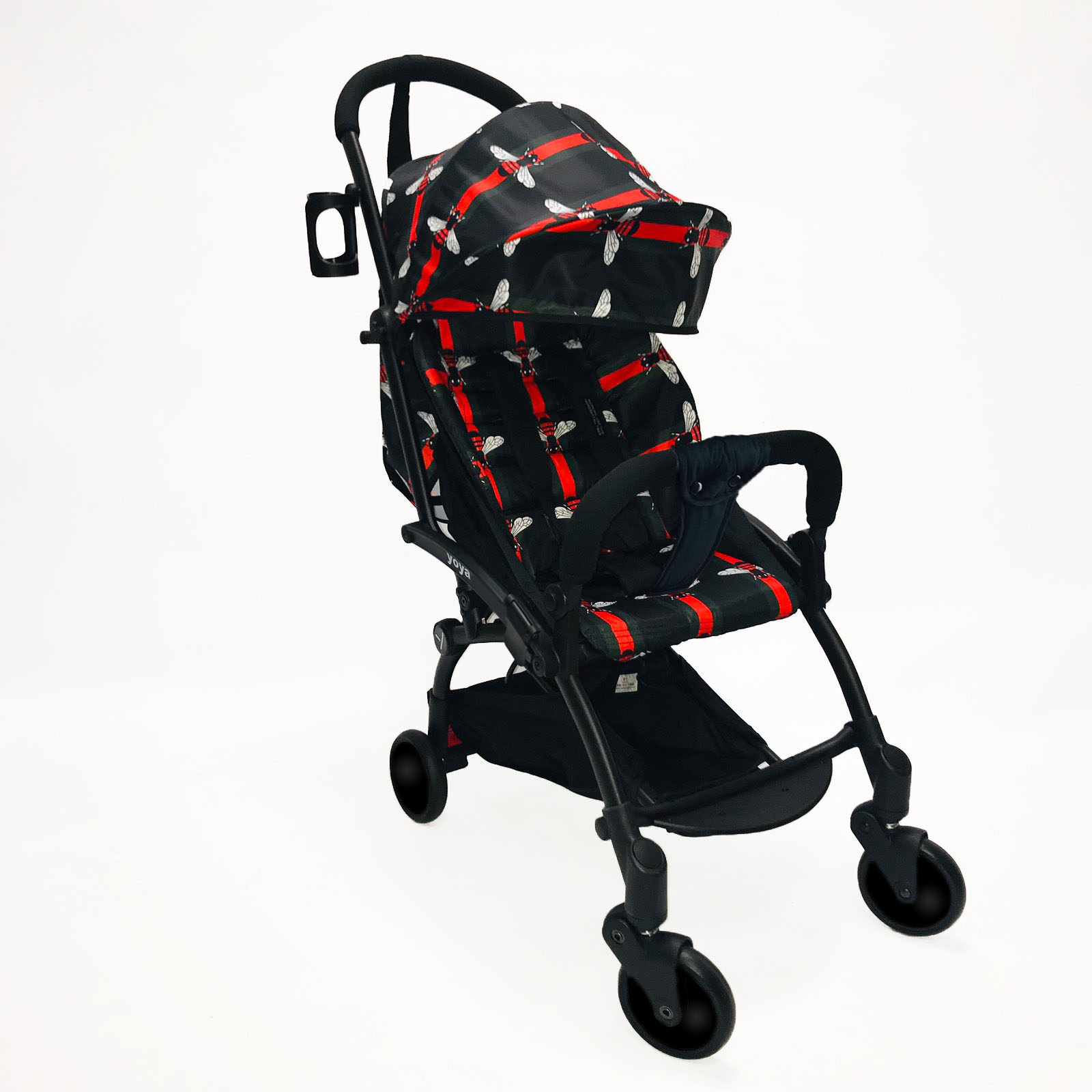 

Коляска Yoya 175А+ с Большим дождевиком Черная с красным Пчелки на черной раме
