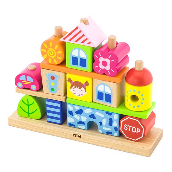 

Набор кубиков пирамидка Viga Toys Город дерево разноцветный AFK 50043