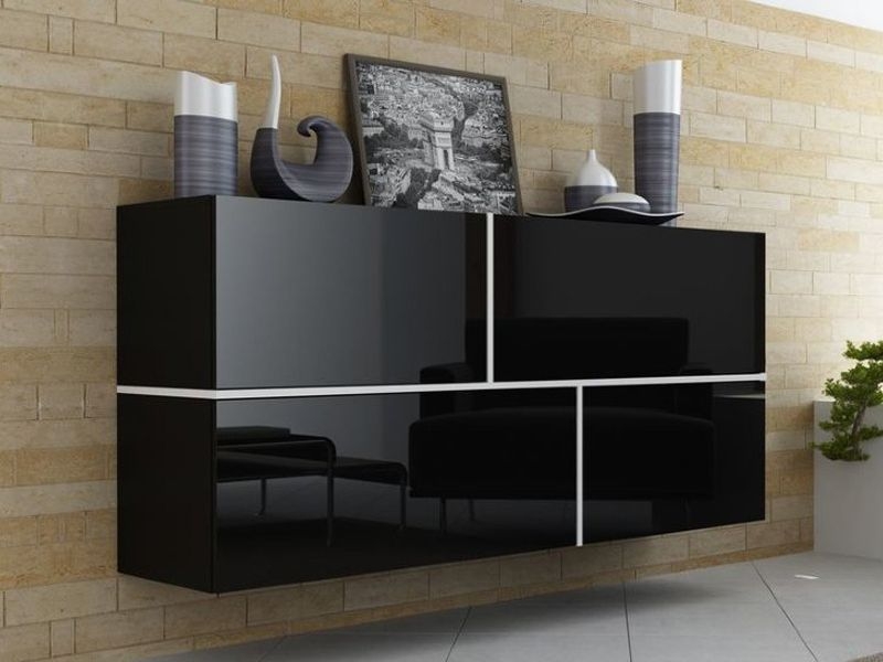 

Комод навесной в гостиную из ДСП и МДФ Goya Черный/Белый Сama Польша без подсветки