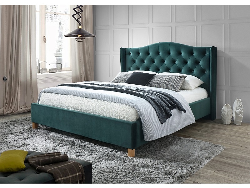 

Кровать двуспальная деревянная с мягким изголовьем Aspen Velvet 180x200 Signal зеленый (с каркасом, без матраса)