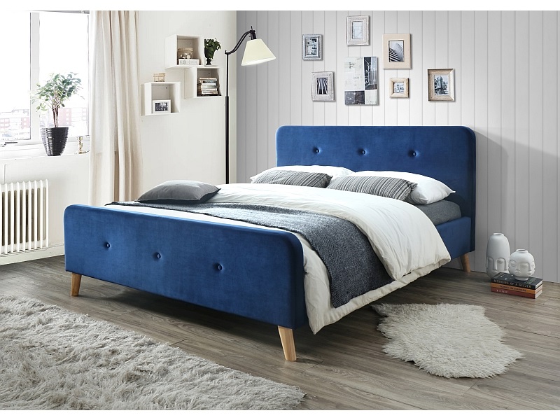 

Кровать двуспальная деревянная с мягким изголовьем Malmo Velvet 160x200 Signal синий (с каркасом, без матраса)