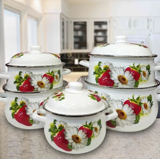 Набір емальованих каструль 5 штук Higher Kitchen НК-309 полуниця ...