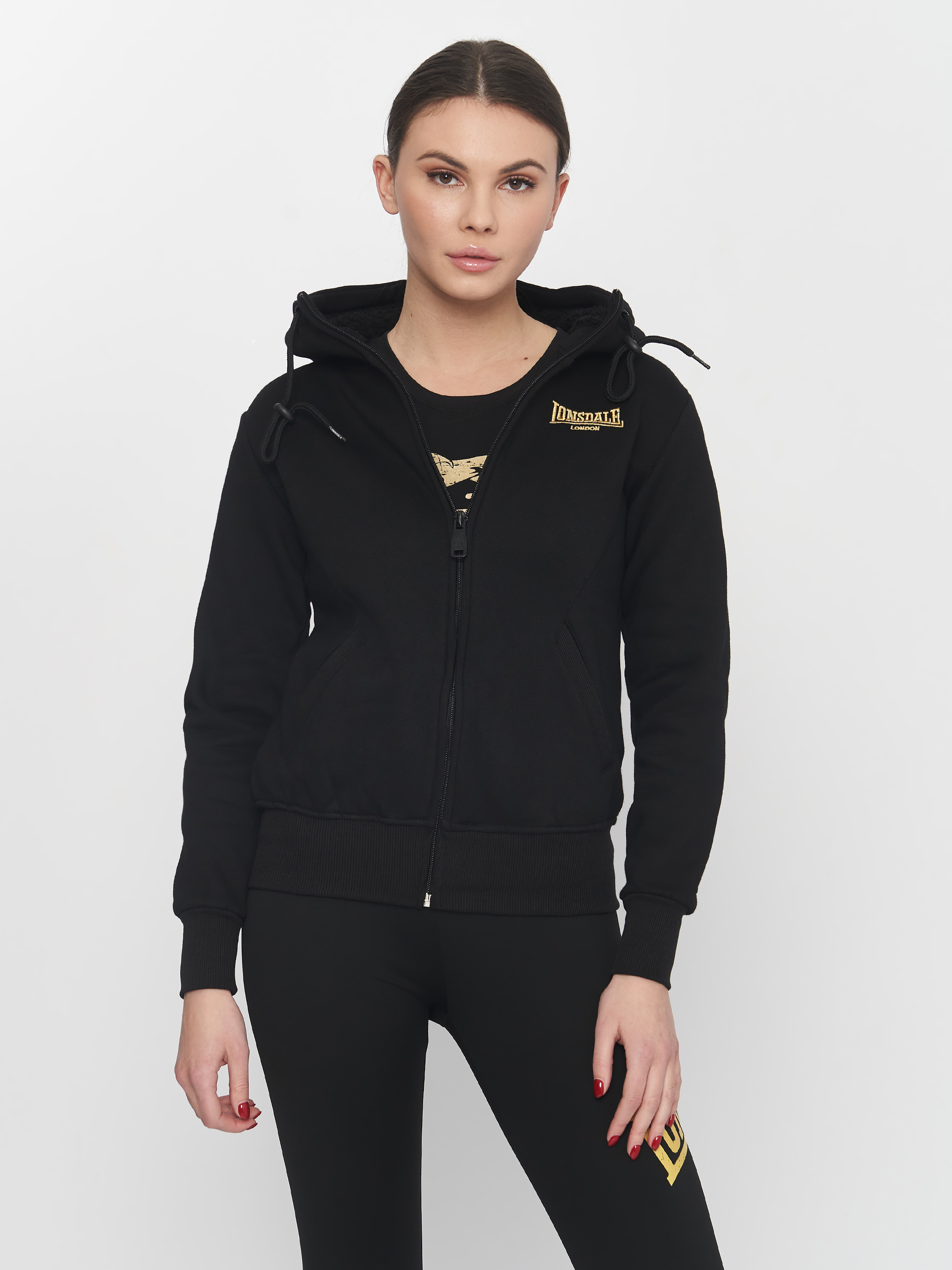 Акція на Толстовка на блискавці з капюшоном жіноча Lonsdale 117178-1530 XS Black/Gold від Rozetka