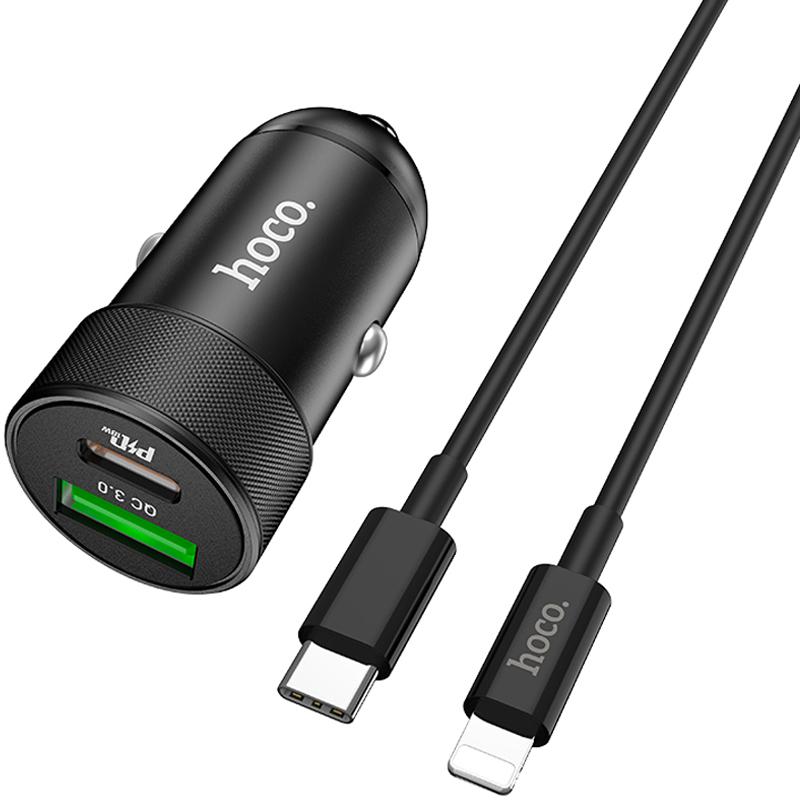 

АЗУ 1USB Hoco Z32B +Type-C QC3.0 Black + Cable Type-C to iPhone X (4.5A)