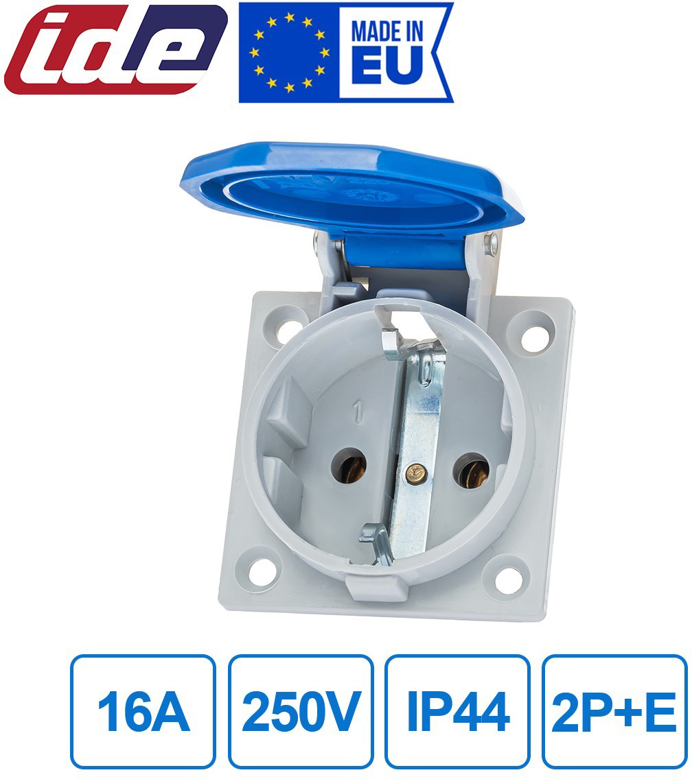 Розетка силовая IDE Schuko 16A 250В 2P+E IP44 Синяя (102) – фото ...