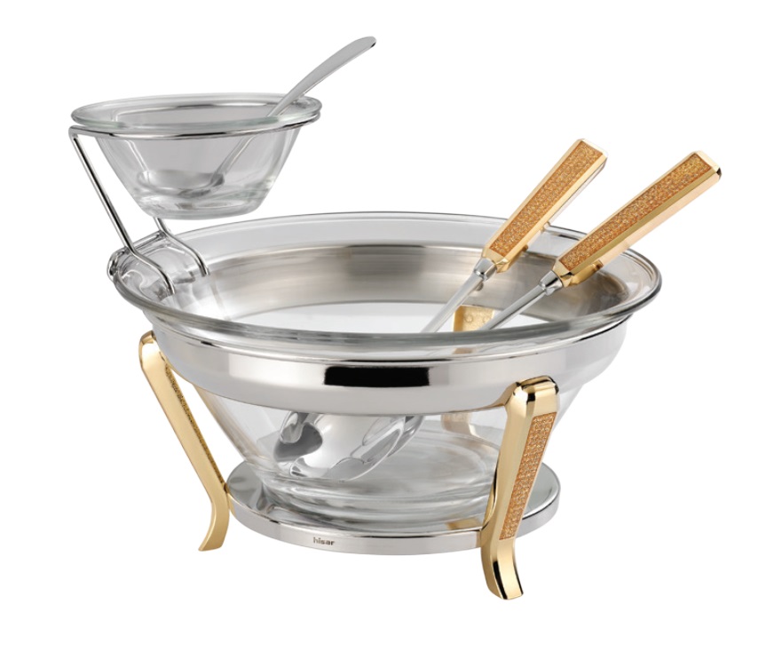 

Салатник HISAR Mercury Gold із соусником і ложками