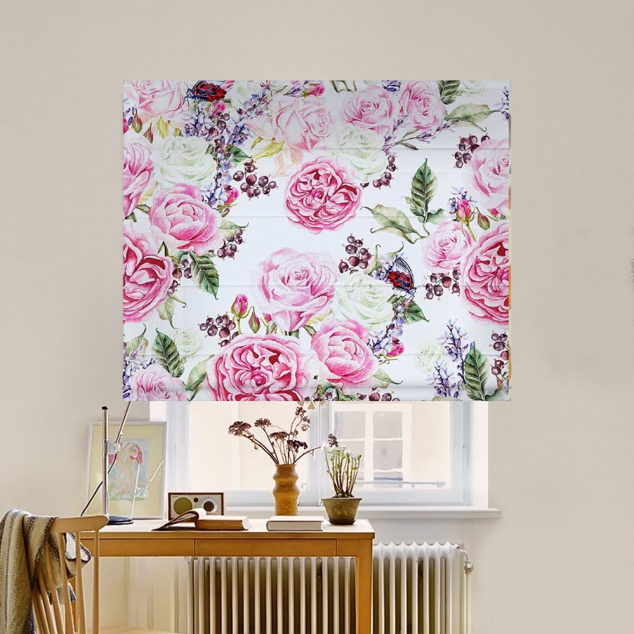 

Римская штора система Classic InHt Фотопечать Узор Цветы 02-036 Джуси Велюр 120х170 см