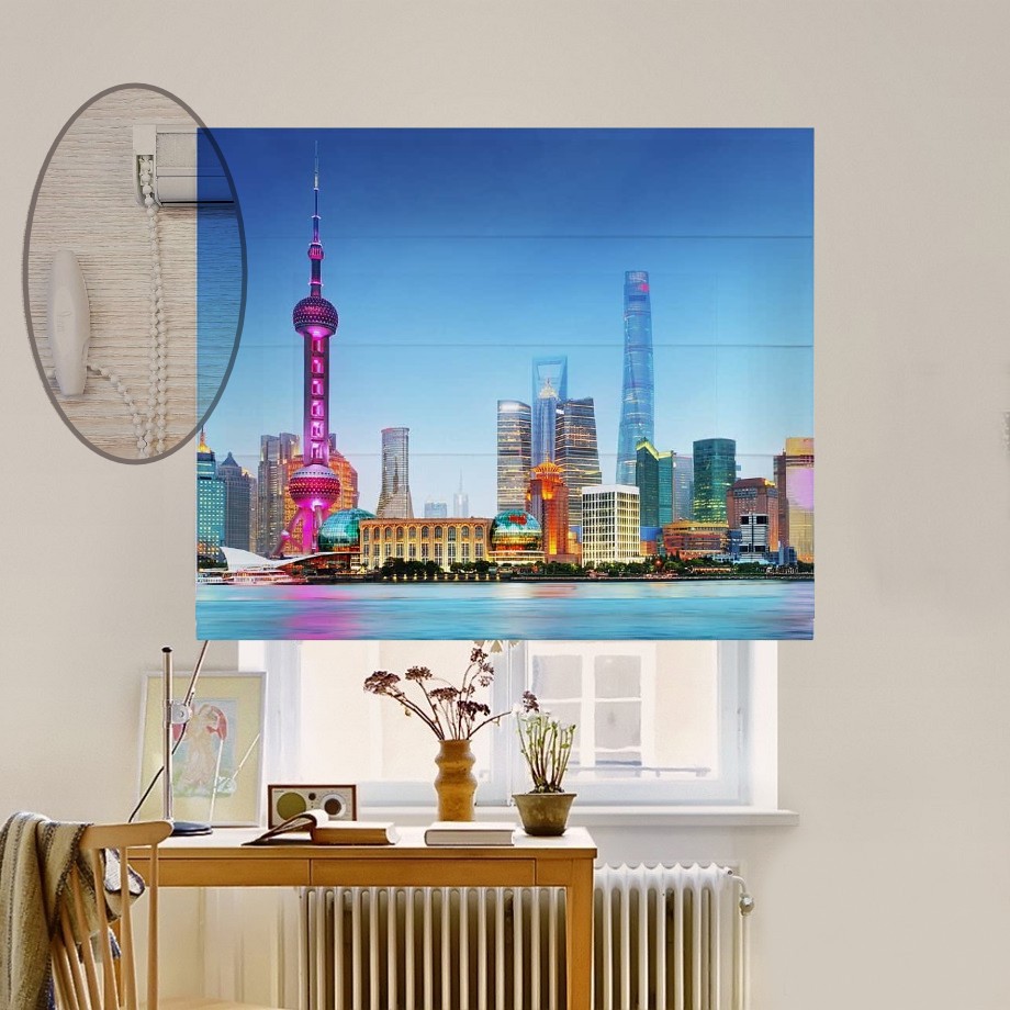 

Римская штора система Lux Coullise InHt Фотопечать Город 01-184 Джуси Велюр 100х170 см