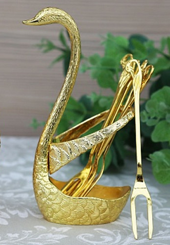 

Набор вилок десертных для фруктов на подставке "Лебедь" Gold Sakura SK-9005 - 6 вилок, подставка
