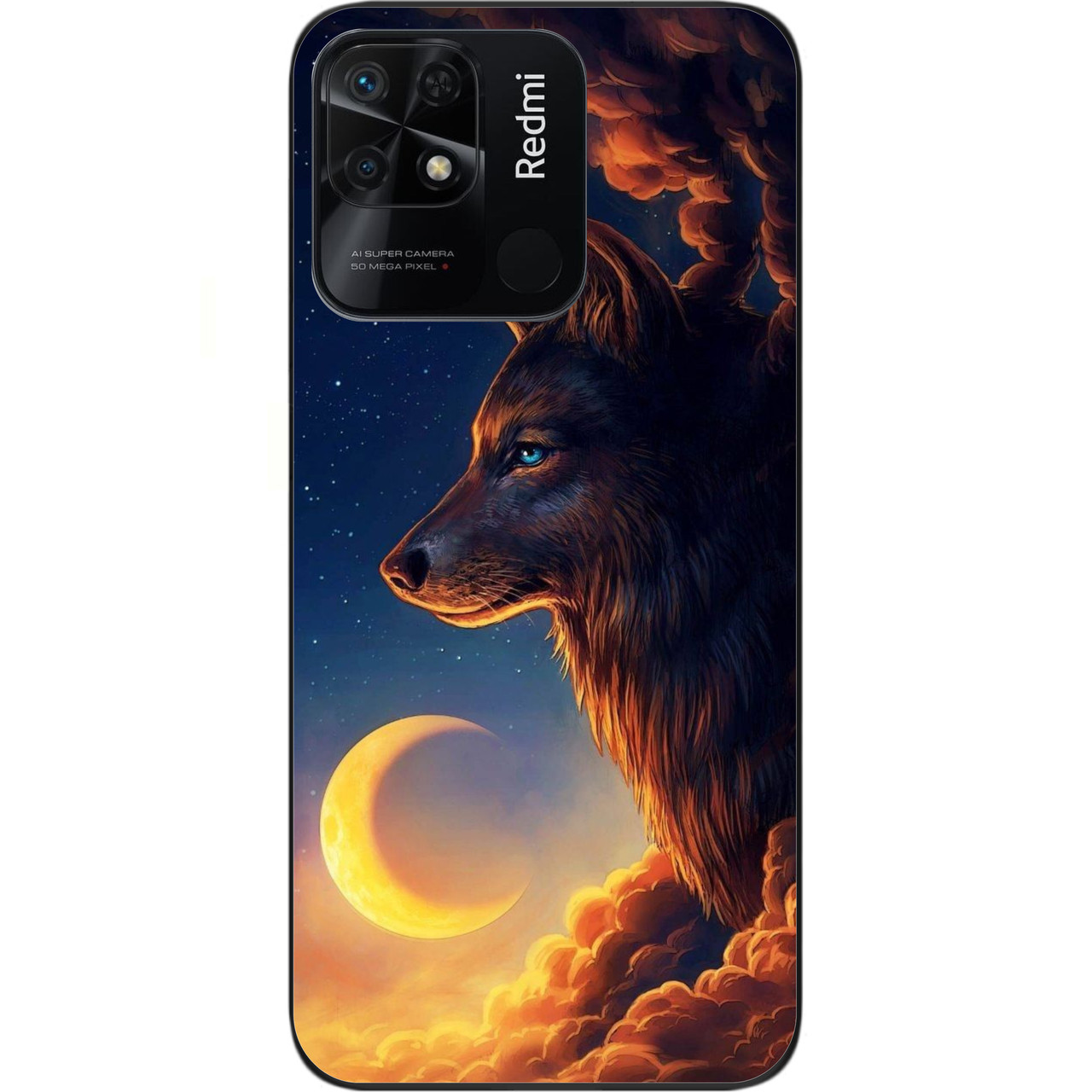 Бампер силиконовый чехол SMTT для Xiaomi Redmi 10C с картинкой Волк и ...