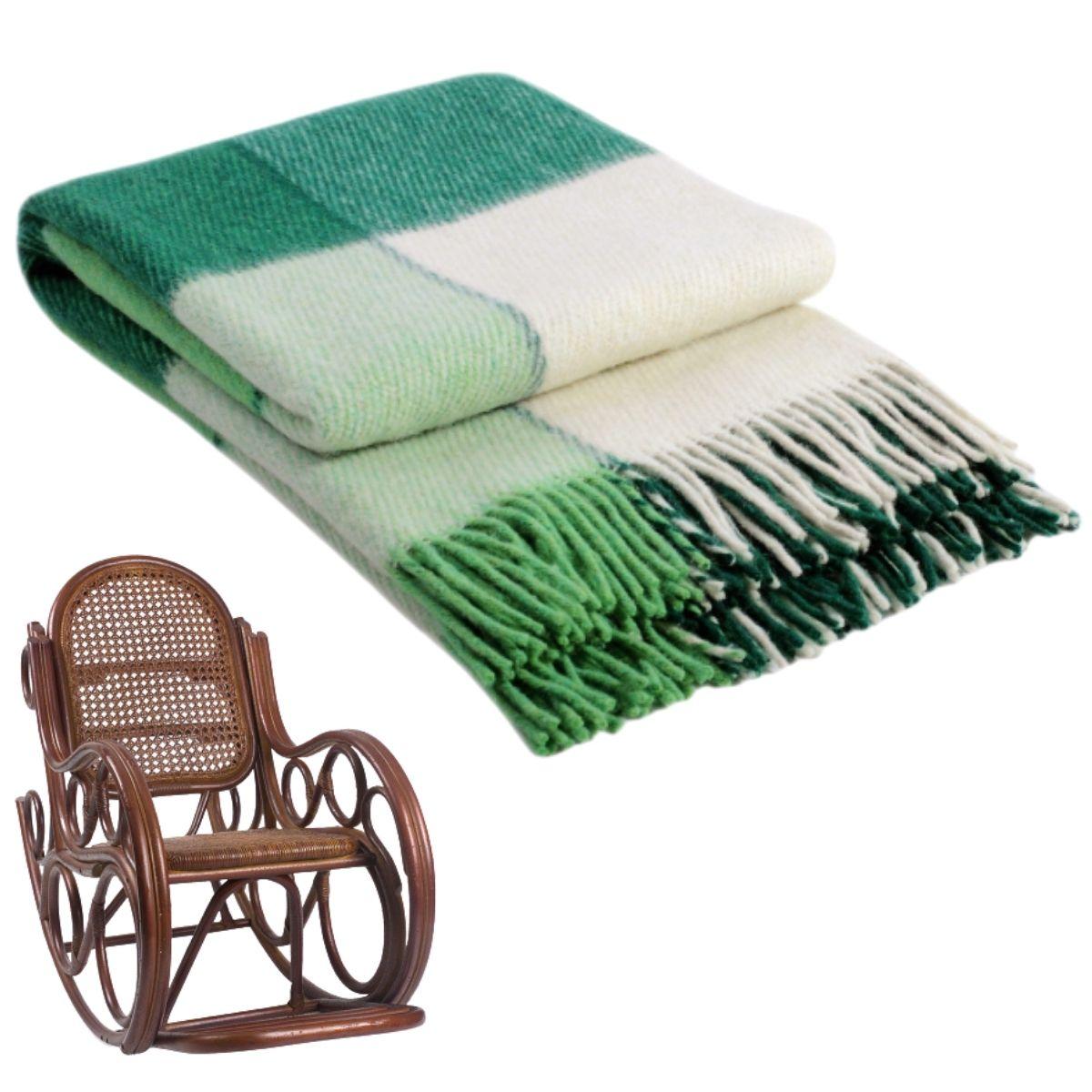 

Натуральный шерстяной клетчатый плед Vladi Эльф мягкий теплый бело-салатово-зеленый 1 полуторный 140х200 см