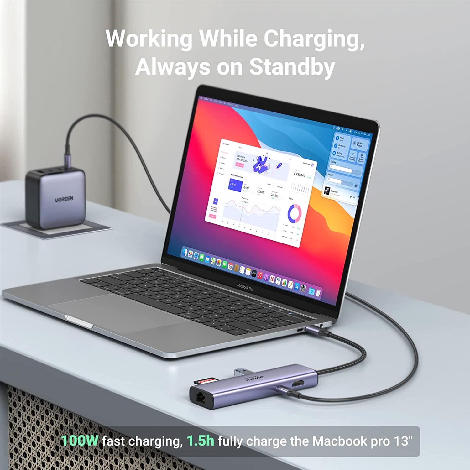 USB-хаб Ugreen CM512 USB Type-C to 2xUSB3.0+HDMI+RJ45+SD&TF +PD Port Converter Gray (UGR-60515) — фото 5