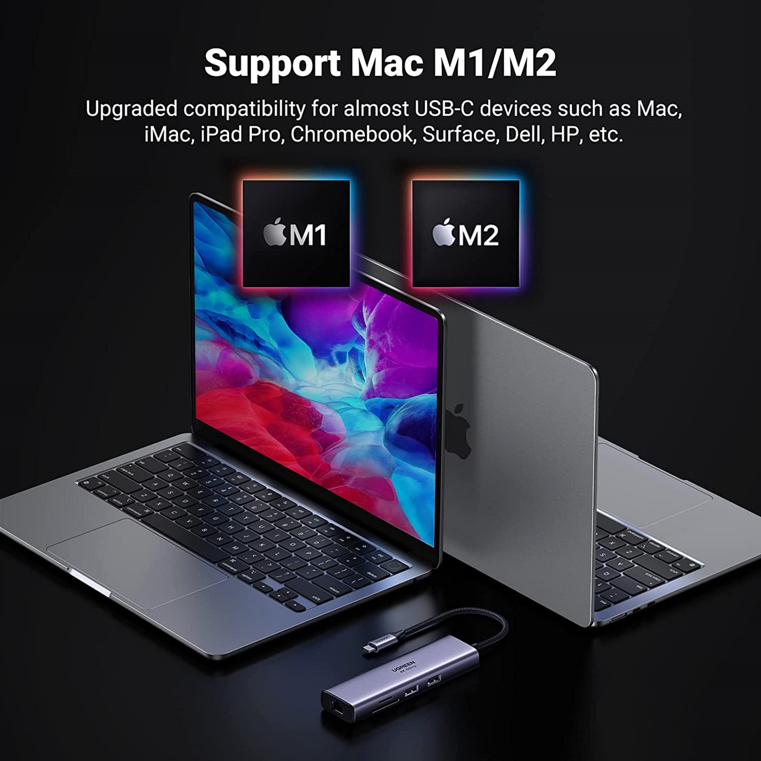 USB-хаб Ugreen CM512 USB Type-C to 2xUSB3.0+HDMI+RJ45+SD&TF +PD Port Converter Gray (UGR-60515) — фото 6