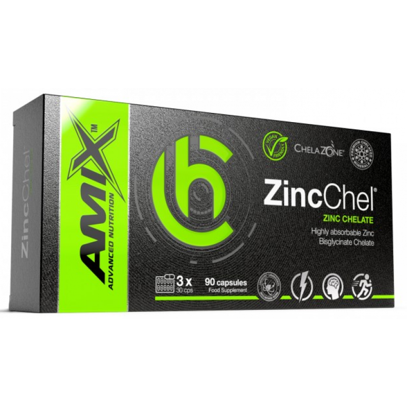Цинк Amix ChelaZone ZincChel Zinc Bisglycinate Chelate 90 веган капс