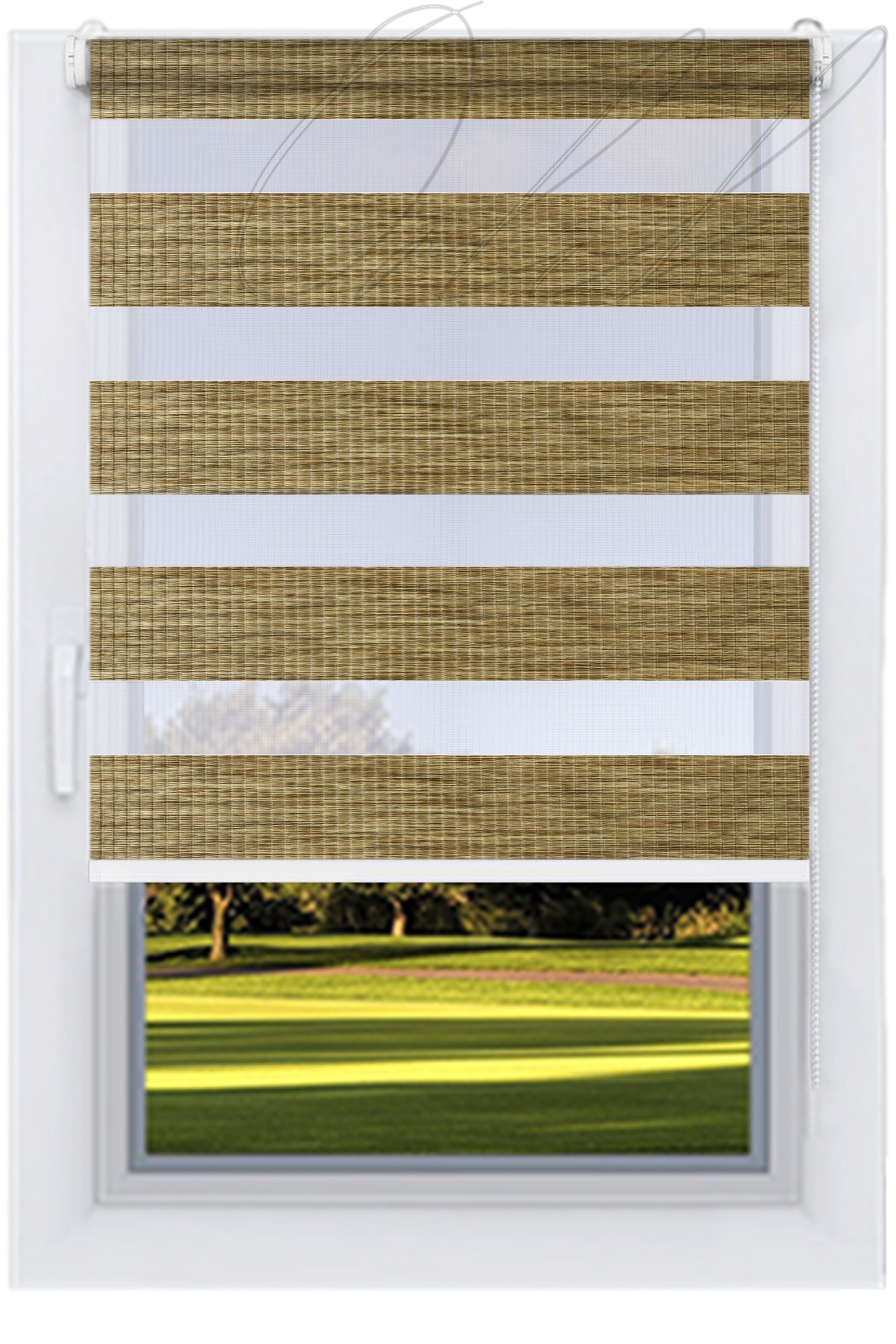 

Ролета тканевая DECOLUX Дуб темный 125х200 Бамбук День-Ночь вал 25 белый