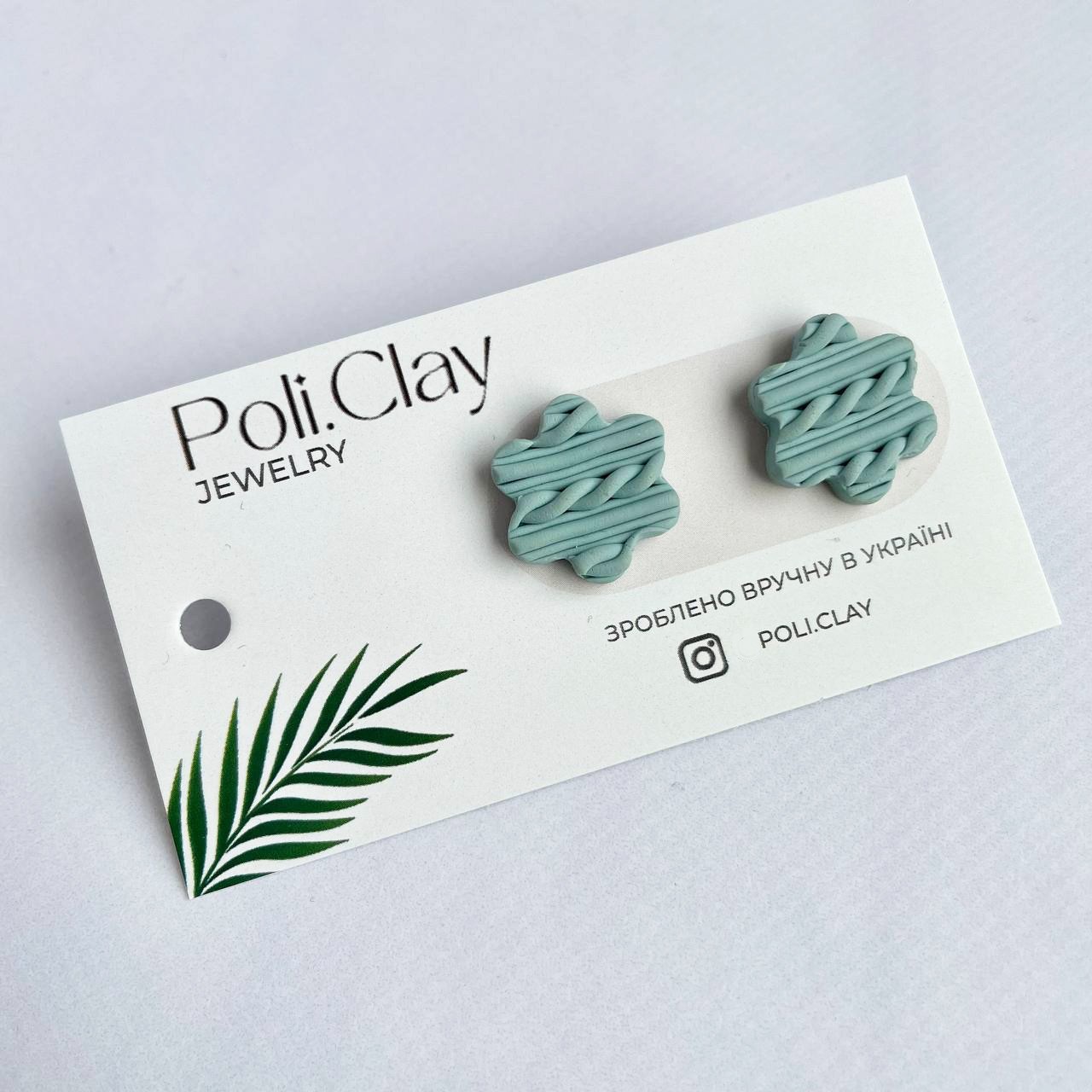 Пусеты голубые вязанные цветок из полимерной глины от Poli.Clay ...