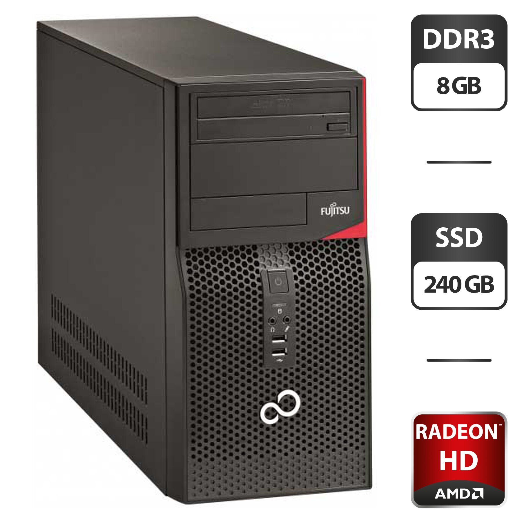 Игровой ПК Б-класс Fujitsu Esprimo + Tower / Core i5-4430 (4 ядра по 3-3.2  GHz) / 8GB DDR3 / 240GB SSD / AMD Radeon HD 5570, 1 GB DDR3, 128bit /  DVD-ROM