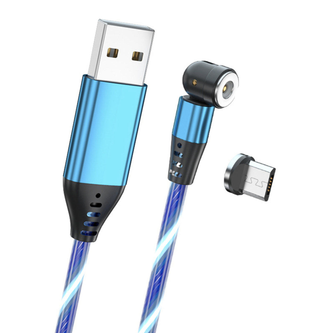 USB - micro USB кабель магнитный со струящейся подсветкой 2.4А 540° 2м ...