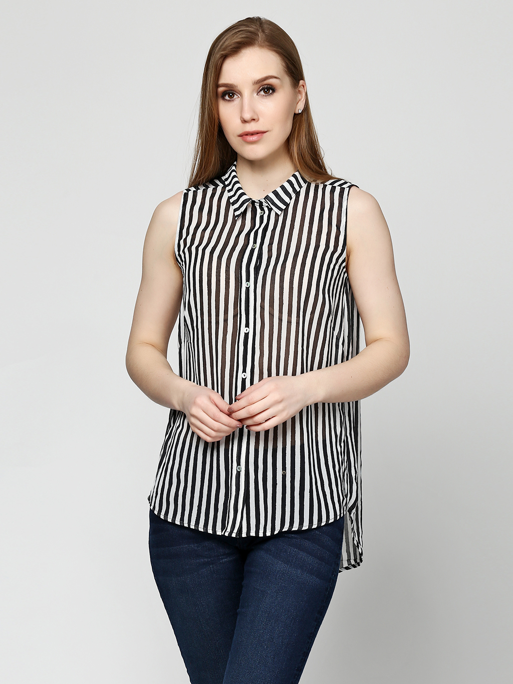 

Блузка H&M 3895354RP2 34 Черно-белая в полоску