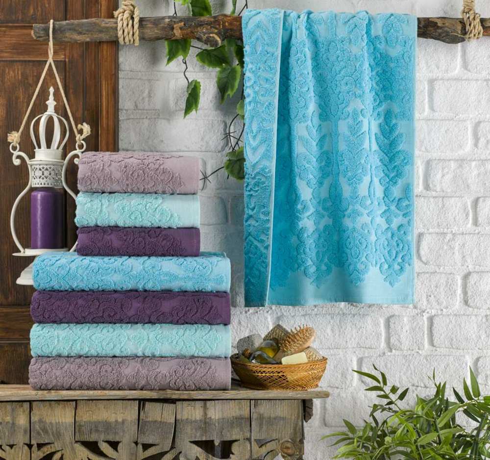 

Набор махровых полотенец Zeron 4 штуки Vip жаккард Ezma Desen 50х90