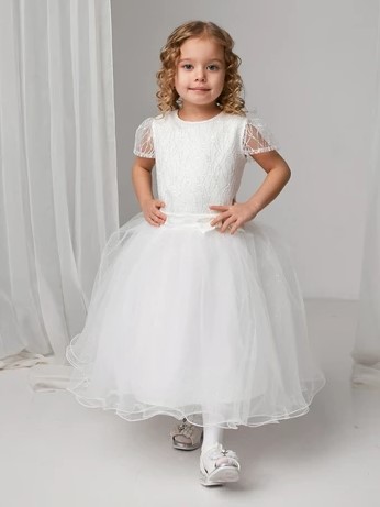 Акція на Дитяче літнє святкове фатинове плаття для дівчинки Tair Нарядная одежда 102ПЛ 98 см Молочне від Rozetka