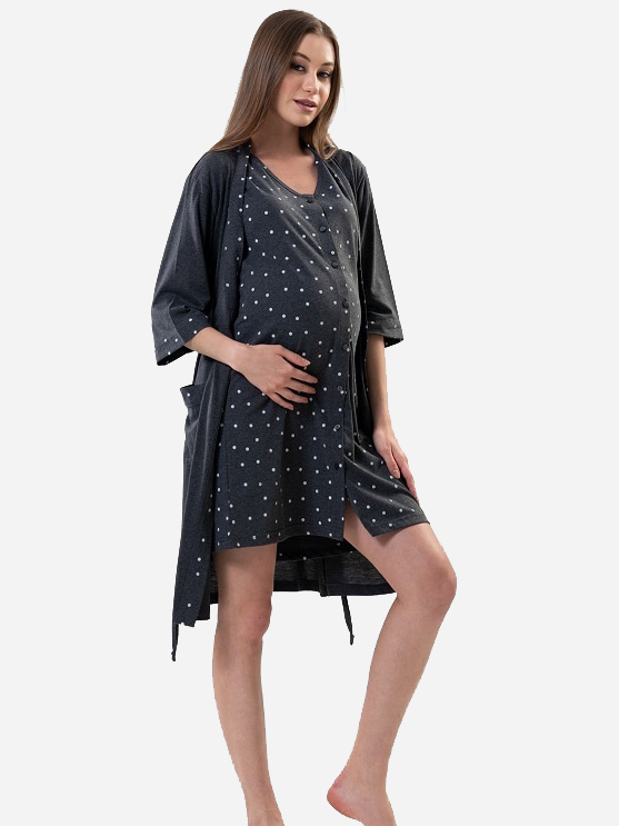Акція на Халат + нічна сорочка для вагітних Vienetta 187824 2XL Темно-сірий від Rozetka