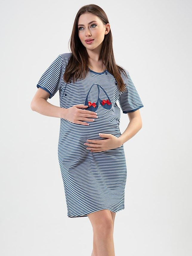 Акція на Нічна сорочка для вагітних Vienetta 187819 S Смугаста від Rozetka